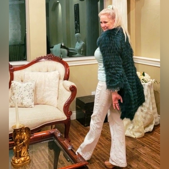 Green & Black Knitted Fox Fur Coat NWT - Picture 10 of 17